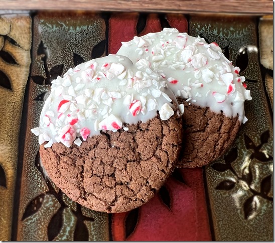 Chocolate Cookies Dipped in Peppermint White Chocolate
